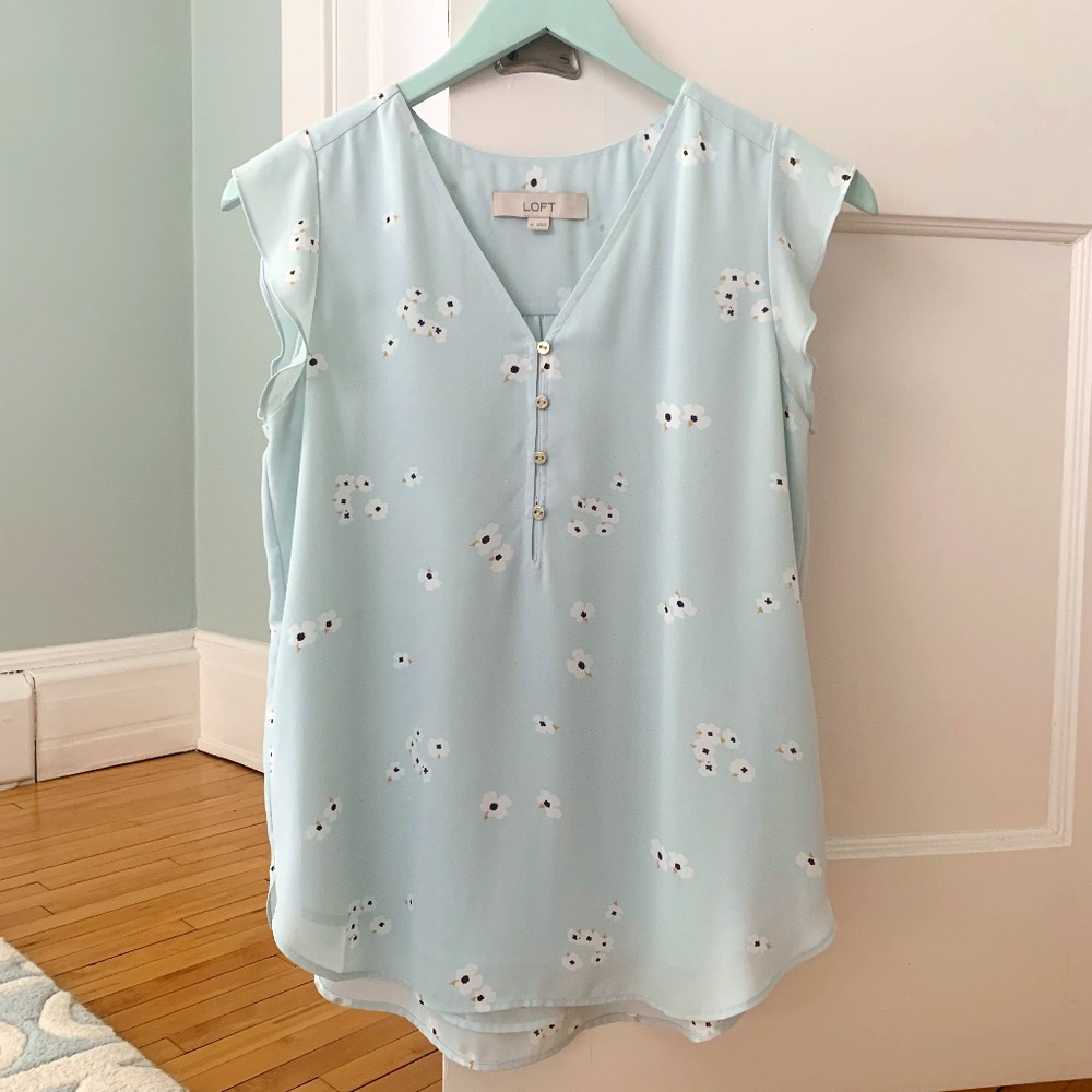 Loft Floral Shell Top, Minty Blue, XS